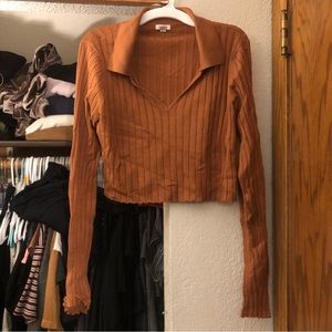 garage burnt orange polo long sleeve crop top size large